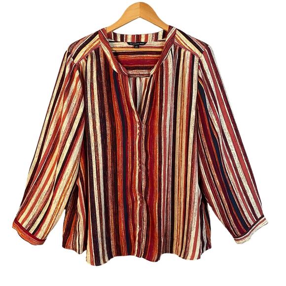 Zac & Rachel Woman Striped Long Sleeve Button Up Blouse Top Plus Size‎ 3X - Picture 1 of 14
